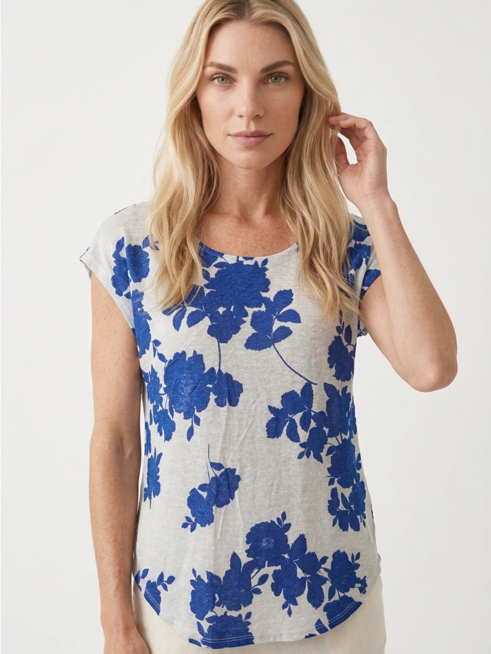 Cynthia Rowley Blue Floral Short Sleeve Tee on Light Gray